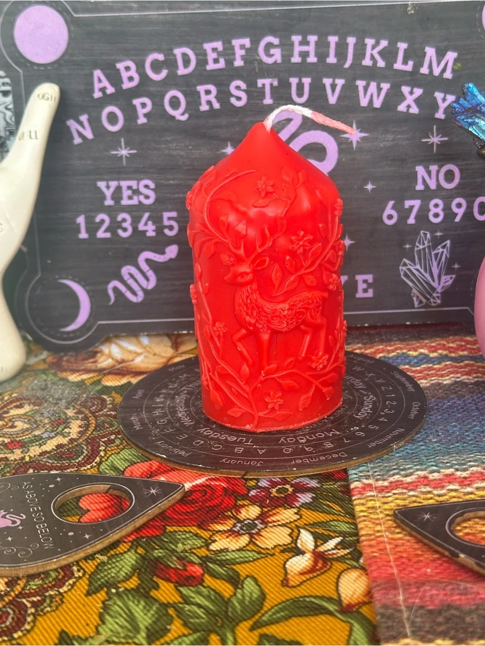 Red Woodland Deer Pillar Candle